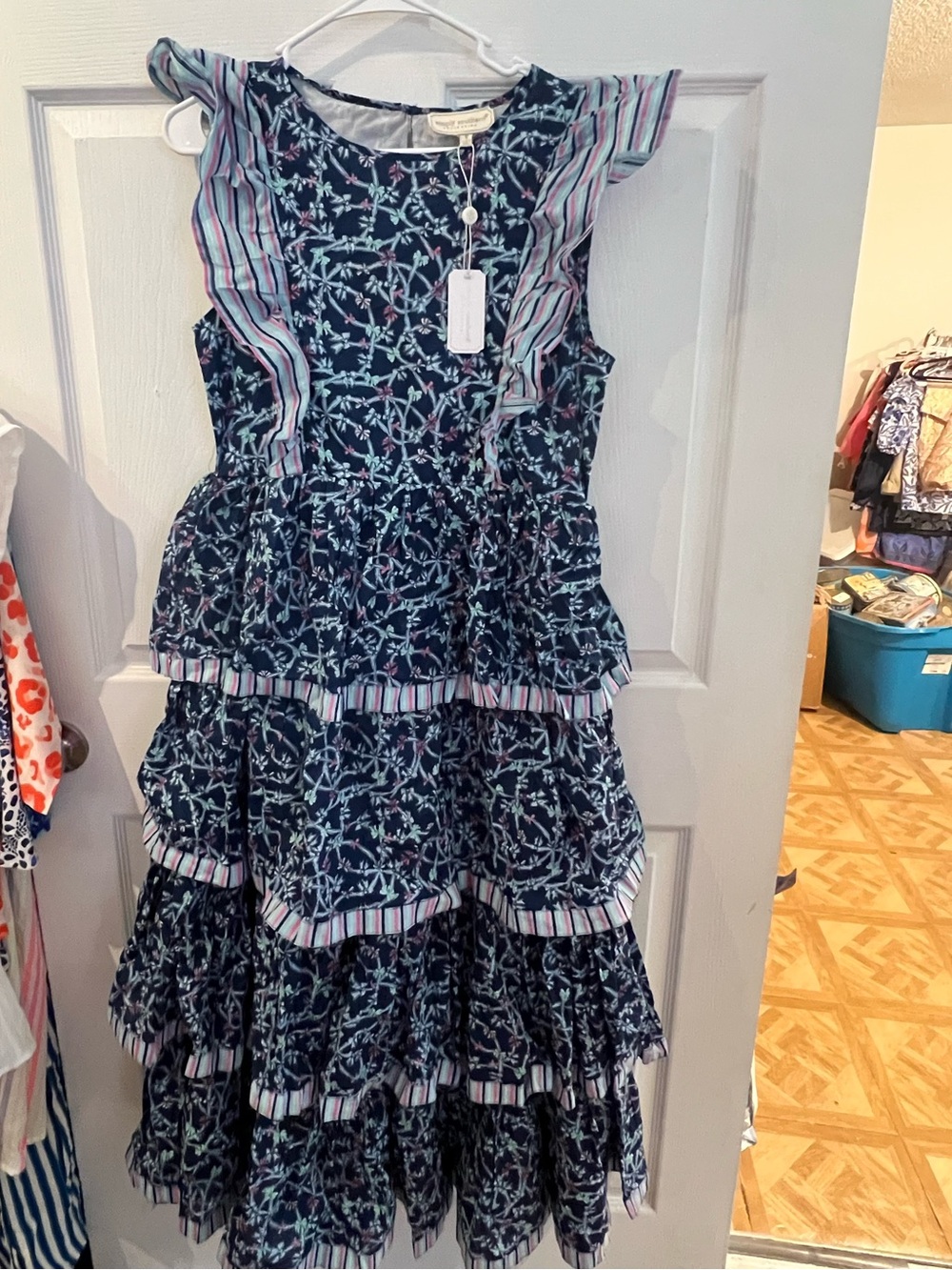 Simply Southern Navy Blue Floral Ruffled Tiered Dress